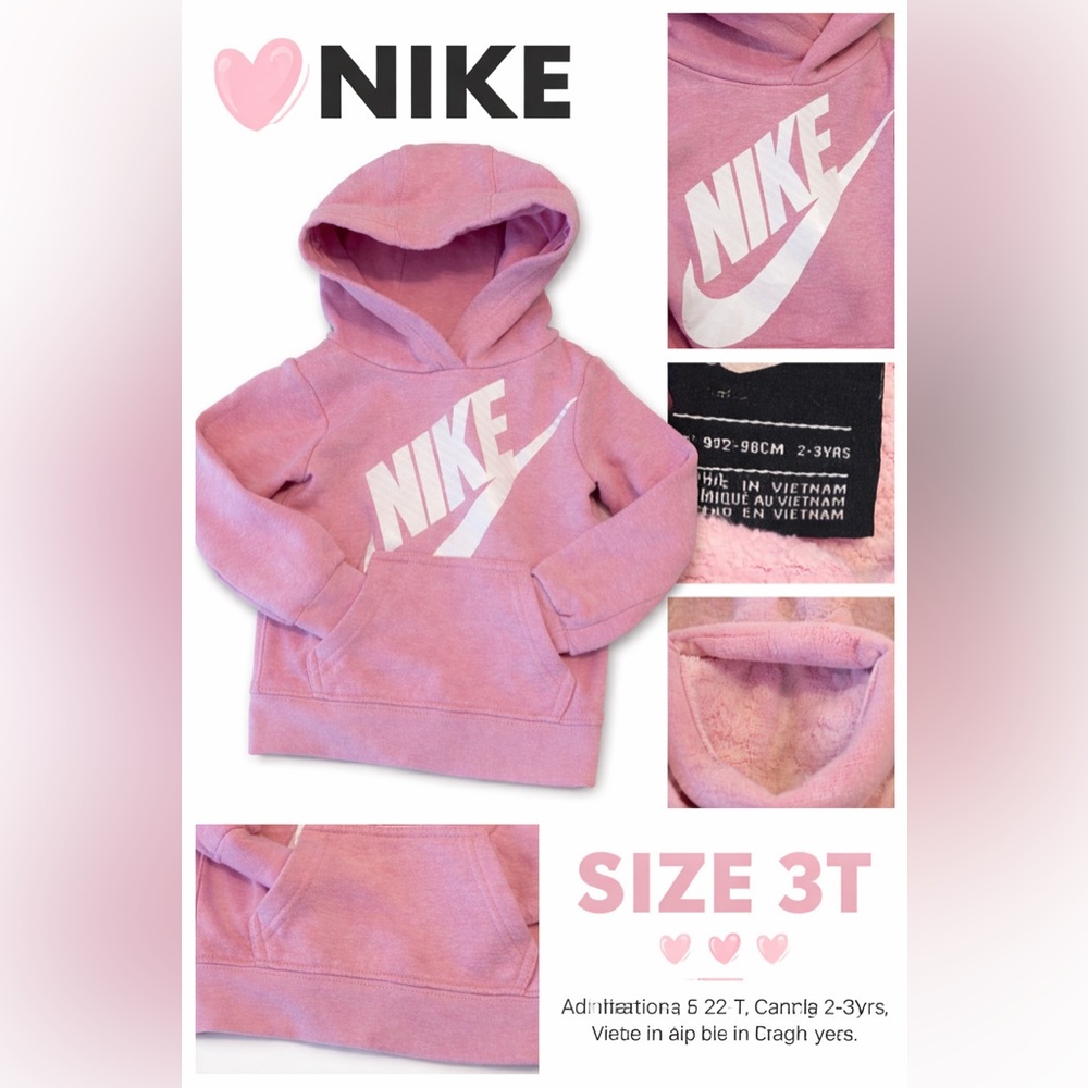 Nike Toddler Pink Hoodie 3T White Logo Pullover Sweatshirt 2–3 Years